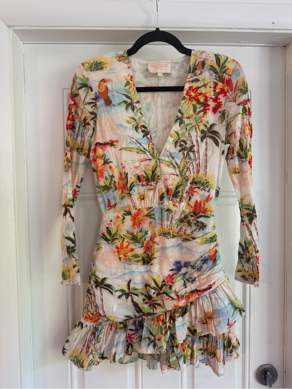 Rococo Sand cotton long sleeve dress - Pink, Green, Cream